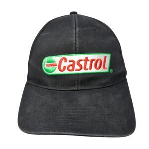 Castrol Strapback Hat Black OSFA Adjustable Embroidered Solid 6 Panel
